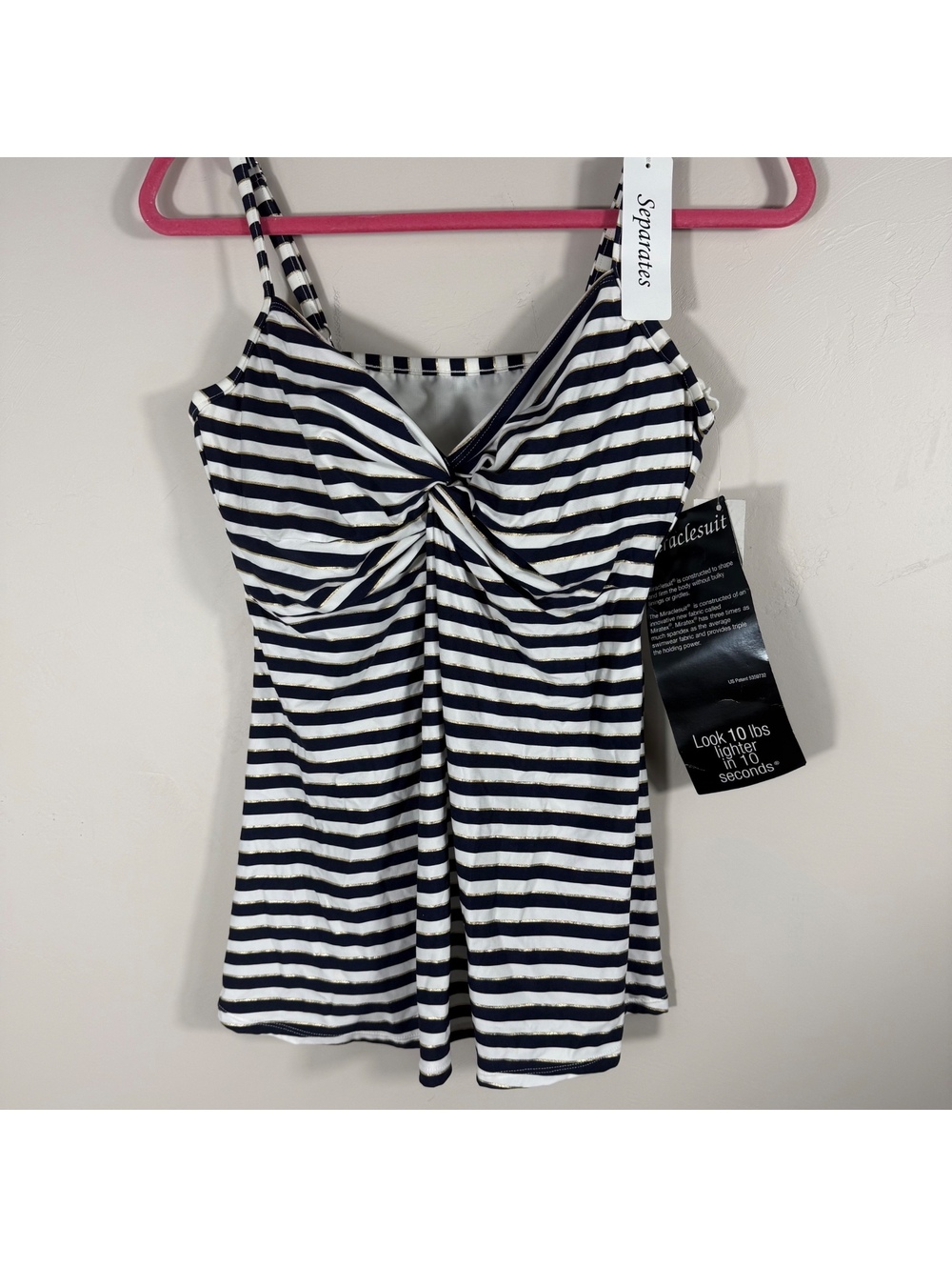 Miraclesuit Striped Twist-Front Swim Top NWT Size 14